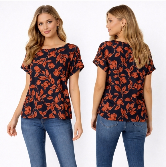 Banana Republic Tops - Banana Republic Navy Rust Botanical Floral Blouse Lightweight XS